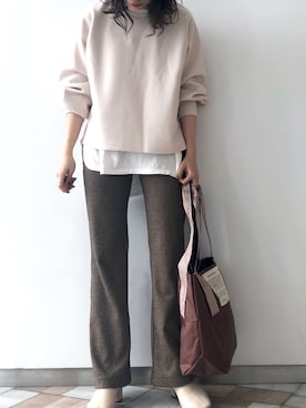 「THEATRE PRODUCTS（シアタープロダクツ）のアイテム（トートバッグ）」を使った、くすみんさん（レディース・153cm）の秋コーディネート