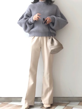 「アイテム（スラックス、ベージュ系）」を使った、くすみんさん（レディース・153cm）の秋コーディネート