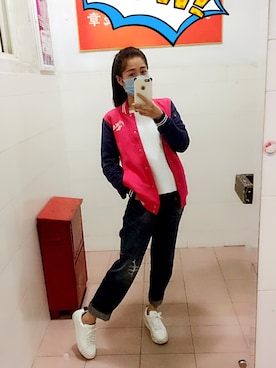 「PUMA（プーマ）のアイテム（スタジャン）」を使った、我是有百宝箱的哆啦さん（レディース・164cm）の春コーディネート