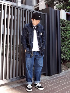 「Carhartt WIP（カーハートダブリューアイピー）のアイテム（デニムジャケット）」を使った、陳翰さん（メンズ・178cm）の春コーディネート