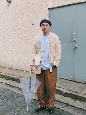 「HARUTA」｜「アイテム（ハンチング/ベレー帽）」を使った、陳翰さん（メンズ・178cm）の秋コーディネート