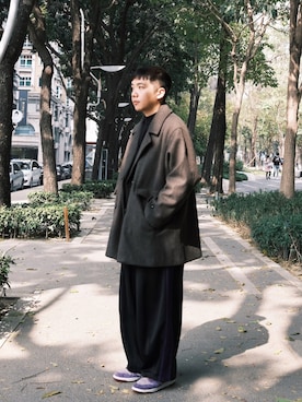 「nike」｜「アイテム（ダッフルコート）」を使った、陳翰さん（メンズ・178cm）の冬コーディネート