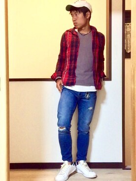「Abercrombie&Fitch（アバークロンビーアンドフィッチ）のアイテム（キャップ）」を使った、kamada ®️yusuke⊿さん（メンズ・163cm）の春コーディネート