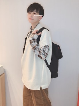 「アイテム（デニムパンツ、ブラウン系）」を使った、りょうすけさん（メンズ・169cm）の冬コーディネート