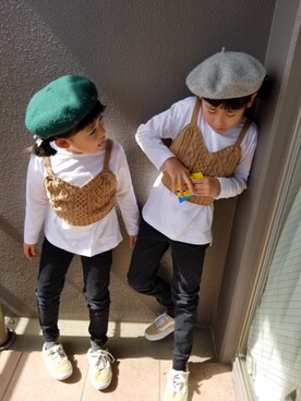 「GU（ジーユー）のアイテム（ハンチング/ベレー帽）」を使った、auouaさん（キッズ・110cm）の冬コーディネート