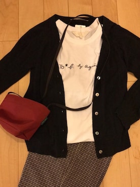 「agnes b.（アニエスベー）のアイテム（Tシャツ/カットソー、ホワイト系）」を使った、Rennさん（レディース・157cm）の秋コーディネート