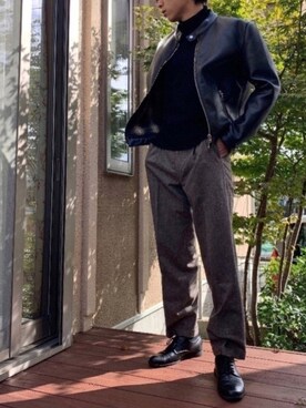 「アイテム（ライダースジャケット）」を使った、yuki🇮🇹さん（メンズ・184cm・10代）の秋コーディネート