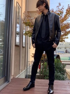 「アイテム（ライダースジャケット）」を使った、yuki🇮🇹さん（メンズ・184cm・10代）の秋コーディネート
