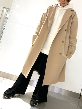 「スリットパンツ」｜「アイテム（トレンチコート）」を使った、narumin♡さん（レディース・153cm）の春コーディネート