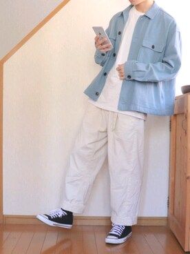 「UNIQLO（ユニクロ）のエアリズムコットンオーバーサイズTシャツ（5分袖）（Tシャツ/カットソー）」を使った、ひでさん（メンズ・170cm・20代）の春コーディネート