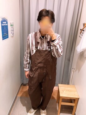 「ブラウンコーデ」｜「アイテム（サロペット/オーバーオール）」を使った、しゅんさん（メンズ・172cm）の冬コーディネート
