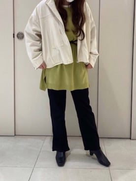 「Samansa Mos2 blue」｜「アイテム（デニムジャケット）」を使った、Nanaeさん（レディース・154cm）の冬コーディネート