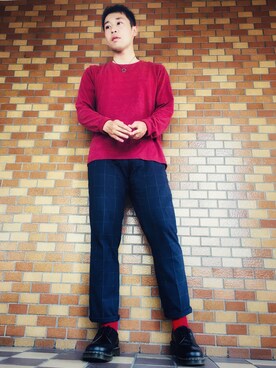 「COMME　CA COMMUNE（コムサコミューン）のアイテム（スラックス）」を使った、MOONさん（メンズ・177cm）の秋コーディネート