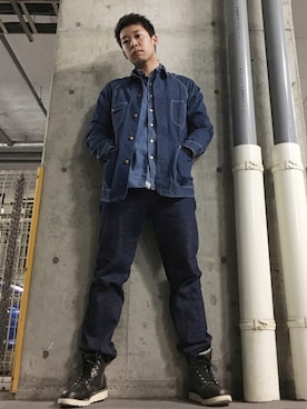 「アイテム（カバーオール）」を使った、MOONさん（メンズ・177cm）の秋コーディネート