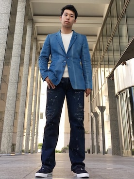 「ワッフルニット」｜「アイテム（ジャケット/アウター）」を使った、MOONさん（メンズ・177cm）の秋コーディネート