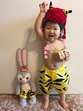 「節分」｜「アイテム（その他）」を使った、Kanon❁Rikoさん（キッズ・80cm）の冬コーディネート