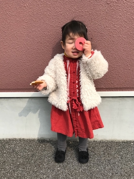 「アイテム（モカシン/デッキシューズ、ブラック系）」を使った、Kanon❁Rikoさん（キッズ・80cm）の春コーディネート