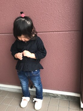 「Moujonjon（ムージョンジョン）のアイテム（デニムパンツ）」を使った、Kanon❁Rikoさん（キッズ・90cm）の春コーディネート