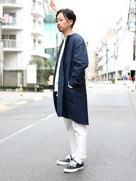 「Champion」｜「アイテム（ノーカラージャケット）」を使った、kitazawaさん（メンズ・175cm）の冬コーディネート