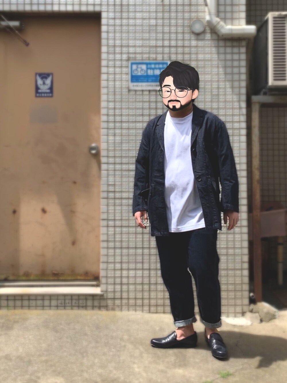 「ユニクロ、セットアップ」｜「UNIQLOのアイテム（デニムジャケット、ブルー系）」を使った、Mercyさん（メンズ・165cm）の春コーディネートの1枚目の写真