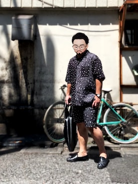「BICASH（ビカーシ）のアイテム（スリッポン）」を使った、Mercyさん（メンズ・165cm）の夏コーディネート