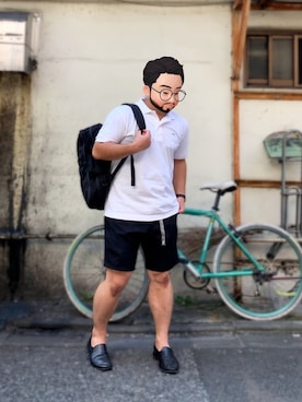 「BICASH（ビカーシ）のアイテム（スリッポン）」を使った、Mercyさん（メンズ・165cm）の夏コーディネート
