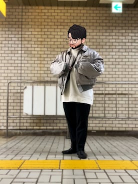 「アイテム（ミリタリージャケット、シルバー系）」を使った、Mercyさん（メンズ・165cm）の冬コーディネート