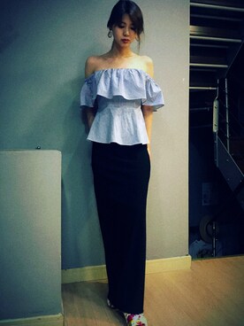 「アイテム（イヤリング）」を使った、虚白さん（レディース・170cm・20代）の夏コーディネート