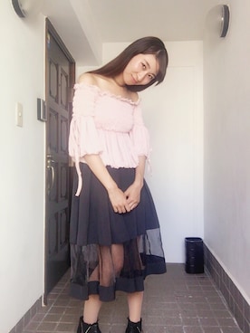「黒×ピンク」｜「アイテム（ブーツ）」を使った、mina＊さん（レディース・156cm）の夏コーディネート