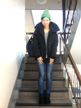 「Marc by Marc Jacobs（マークバイマークジェイコブス）のアイテム（ニットキャップ/ビーニー）」を使った、napoさん（レディース・168cm）の冬コーディネート