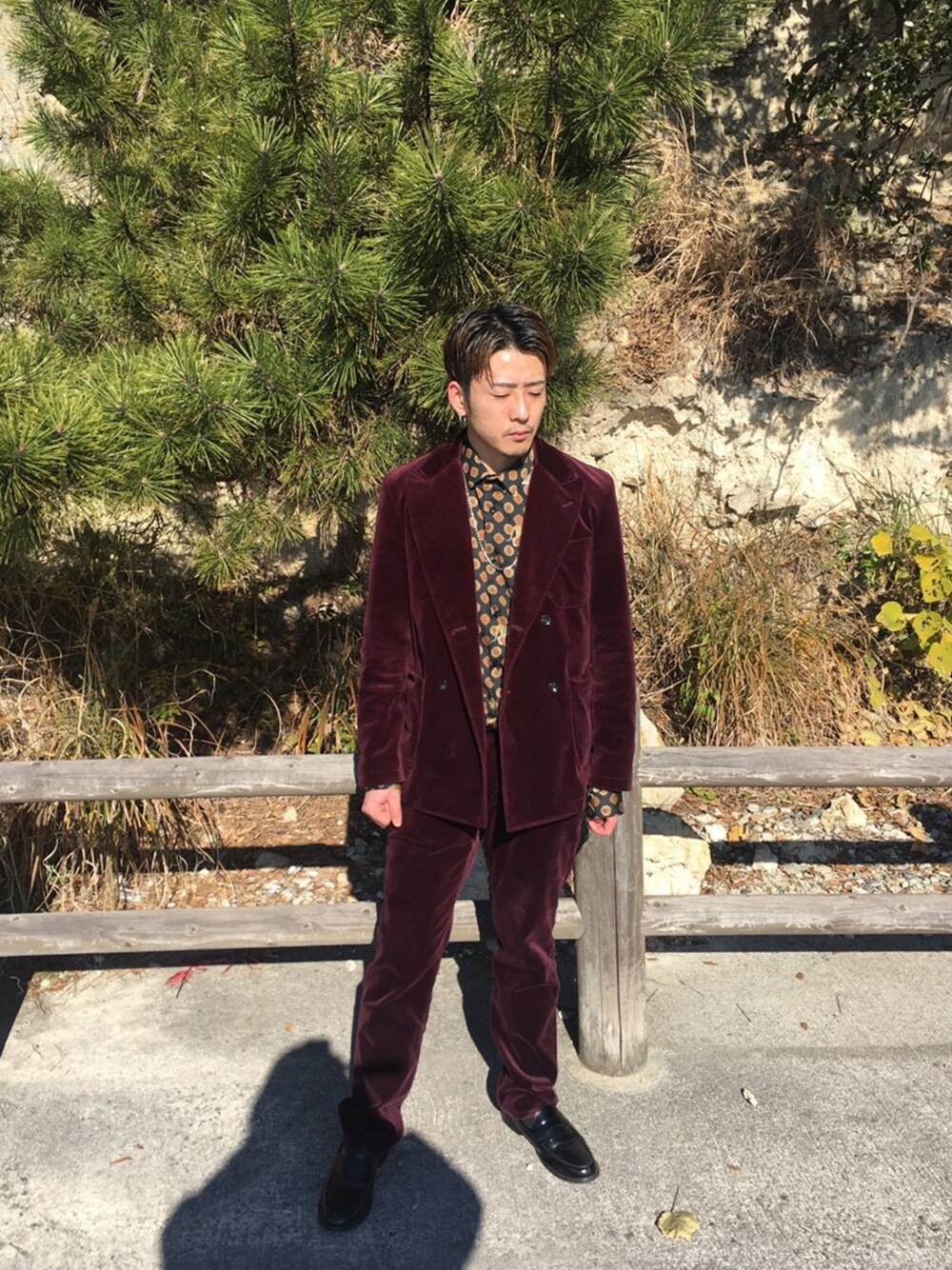「ワインレッド」｜「MR HEARTSのアイテム（ジャケット/アウター、パープル系）」を使った、Yuuさん（メンズ・168cm）の冬コーディネートの1枚目の写真