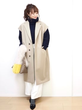 「08sircus（ゼロエイトサーカス）のアイテム（ピーコート）」を使った、SAYUMI KATOさん（レディース・162cm）の冬コーディネート