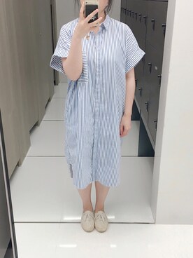 「MONKI（モンキ）のアイテム（シャツワンピース）」を使った、染汐さん（レディース・160cm）の夏コーディネート