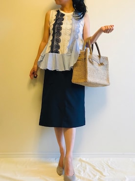「ストライプトップス」｜ちぬさん（レディース・157cm）の夏コーディネート