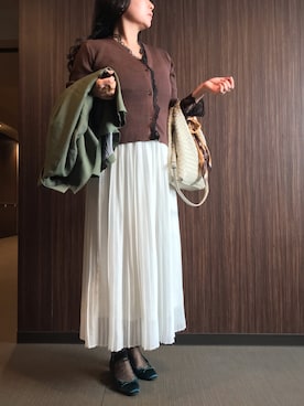 「アイテム（カーディガン/ボレロ、ブラウン系）」を使った、ちぬさん（レディース・158cm）の春コーディネート