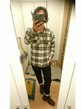 「ウエスタンシャツ」｜「アイテム（モッズコート）」を使った、SEさん（メンズ・177cm）の冬コーディネート