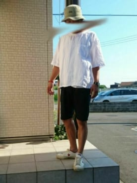 「BASECONTROL（ベースコントロール）のアイテム（パンツ）」を使った、SEさん（メンズ・177cm）の夏コーディネート