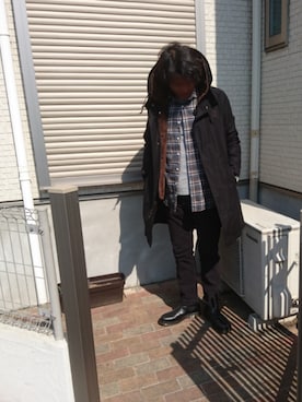 「ネルシャツ」｜「アイテム（モッズコート）」を使った、SEさん（メンズ・177cm）の冬コーディネート