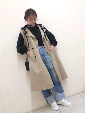 「ディーゼル」｜「アイテム（トレンチコート）」を使った、Tatakiさん（レディース・159cm）の冬コーディネート