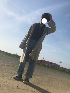 「アイテム（ステンカラーコート、ホワイト系）」を使った、HIROさん（メンズ・172cm）の春コーディネート