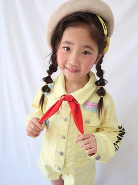 「アイテム（デニムジャケット、イエロー系）」を使った、shuka❥❥さん（キッズ・122cm）の春コーディネート
