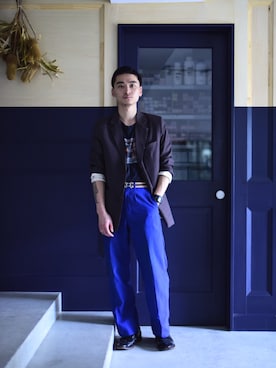 「VINTAGE（ヴィンテージ）のアイテム（スラックス）」を使った、SHOさん（メンズ・173cm）の夏コーディネート