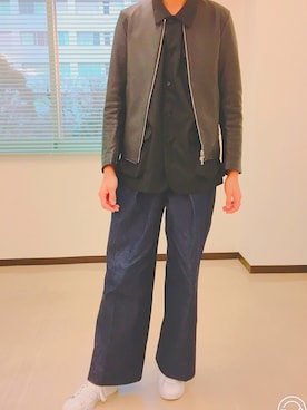 「JOHN LAWRENCE SULLIVAN」｜「アイテム（ライダースジャケット）」を使った、はやふじさん（メンズ・177cm）の冬コーディネート