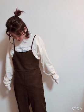 「おうちスタイル」｜「アイテム（オールインワン・サロペット）」を使った、ゆみりんさん（レディース・152cm）の春コーディネート