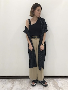 「JEANASIS（ジーナシス）のアイテム（シャツワンピース）」を使った、JEANASIS 新宿ミロード店STAFFさん（レディース・158cm）の夏コーディネート