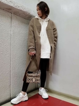 「JEANASIS（ジーナシス）のアイテム（ノーカラージャケット）」を使った、JEANASIS 新宿ミロード店STAFFさん（レディース・158cm）の冬コーディネート