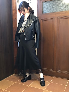 「PAGEBOY（ページボーイ）のアイテム（ライダースジャケット）」を使った、jun☆さん（レディース・155cm）の春コーディネート