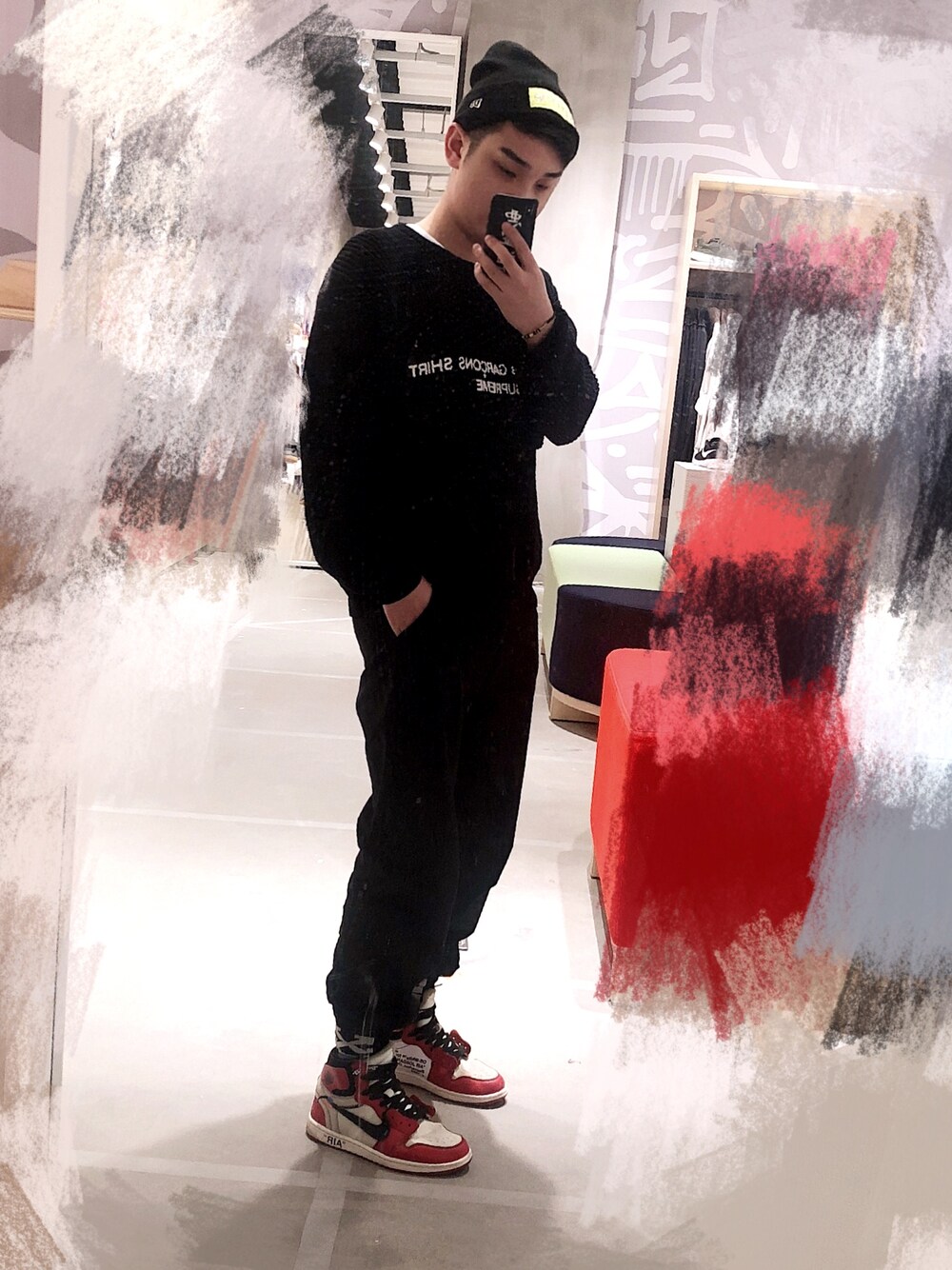「Supreme のアイテム（ニット/セーター、ブラック系）」を使った、MRwG就是我さん（メンズ・171cm）の冬コーディネートの1枚目の写真