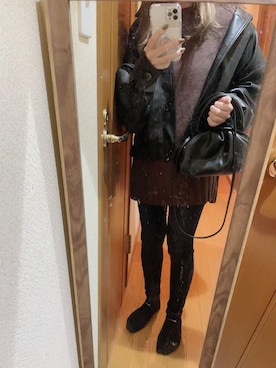「SLY（スライ）のアイテム（ライダースジャケット）」を使った、meguuuさん（レディース・156cm）の秋コーディネート