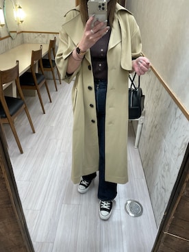 「MOUSSY（マウジー）のアイテム（トレンチコート）」を使った、meguuuさん（レディース・156cm）の春コーディネート